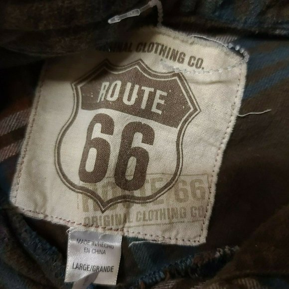 Route 66 Mens Large Brown Blue Stripe Flannel Pearl Snap Western Shirt - Picture 10 of 10